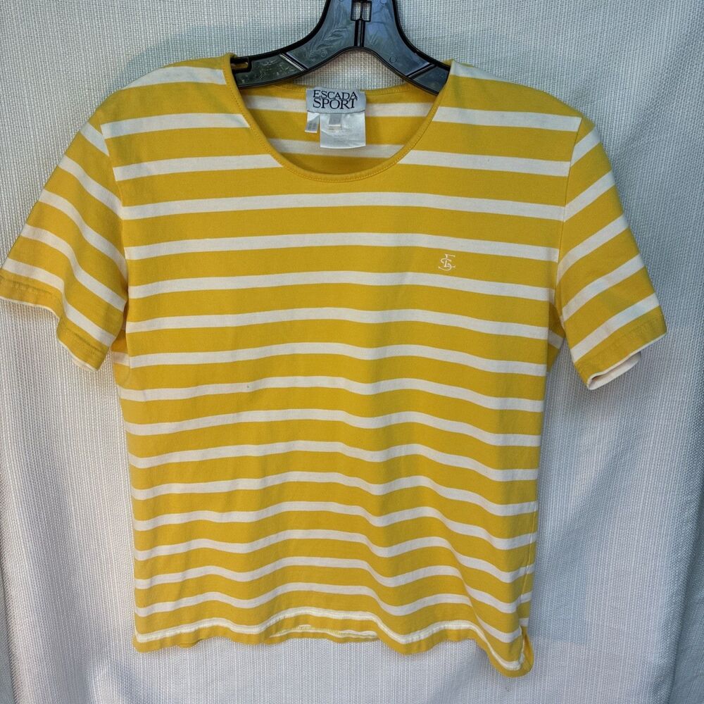 Escada Sport T Shirt Top Women Small Medium Large Striped Round Neck Cotton